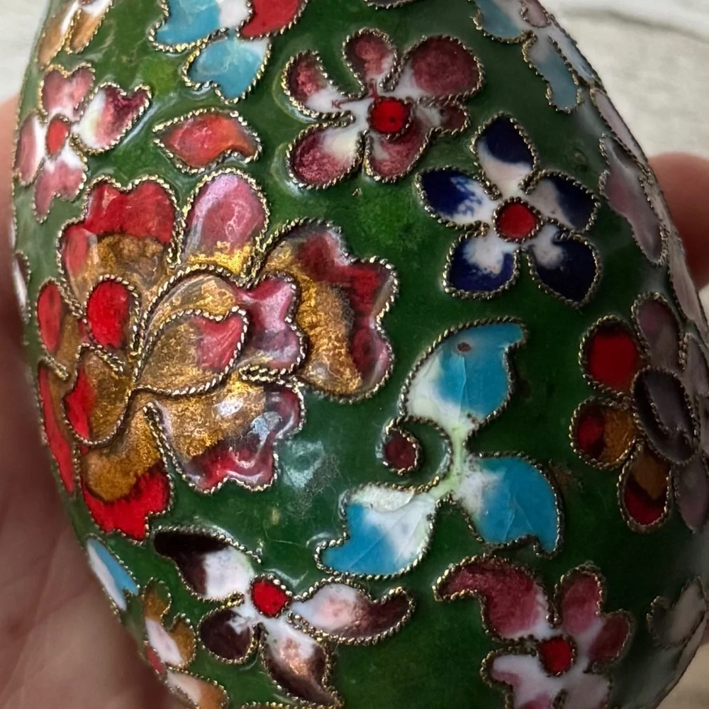 Vintage Cloisonné Multicolor Metal Enamel Floral Flower Decorative Egg
